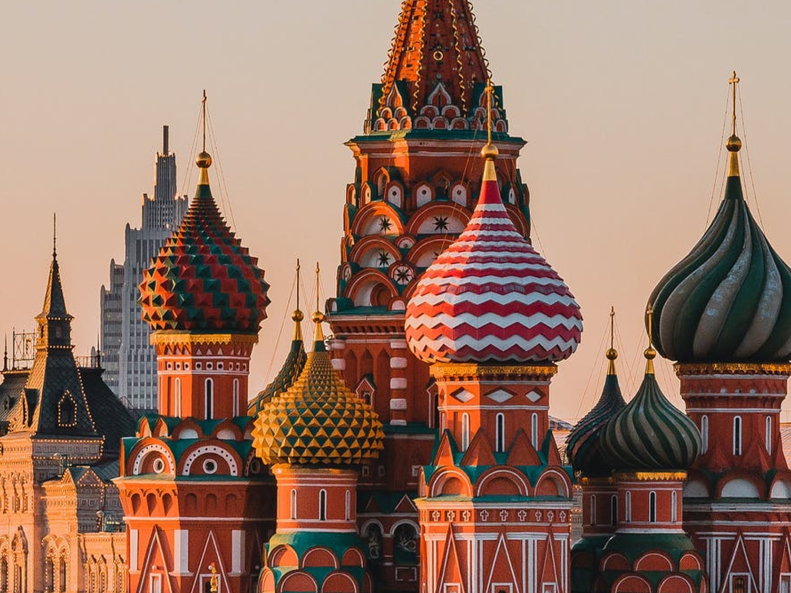 Domes of St Basil's Cathedral on Red Square at sunset